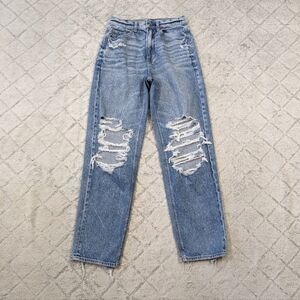 American Eagle Jeans Women's 2 Short Blue Med. Wash Highest Waist Baggy Straight